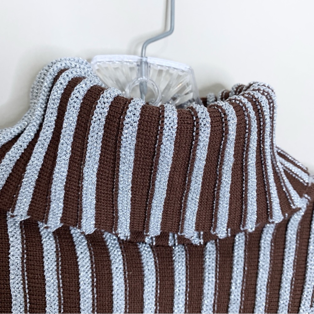 Hanifa Cici Knit Mini Dress (Sz S) Ribbed Long Sleeve Turtleneck Brown Silver - Picture 8 of 16